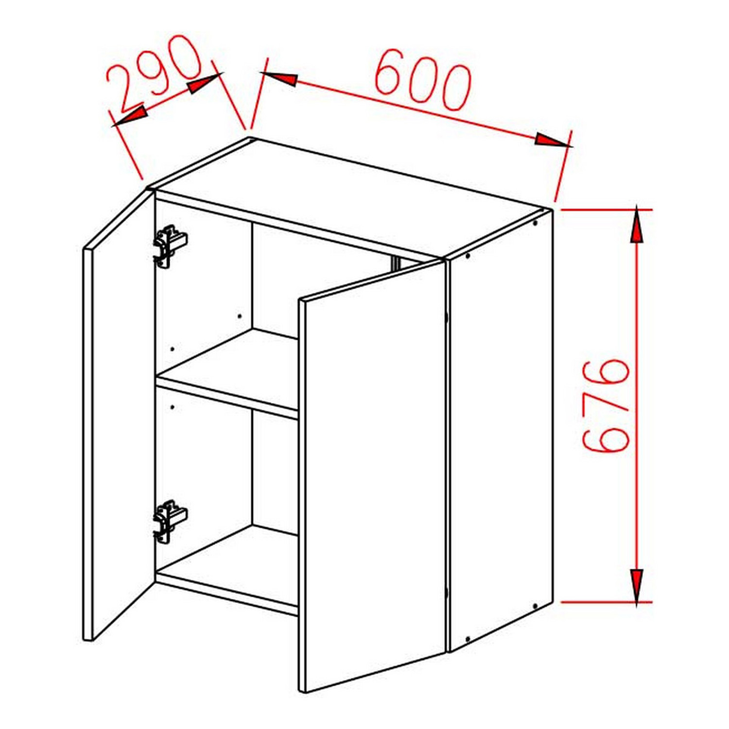 Шкаф навесной 600х676х290 мм BROZEX-WOOD Next, с двумя дверцами, графит / дуб вотан