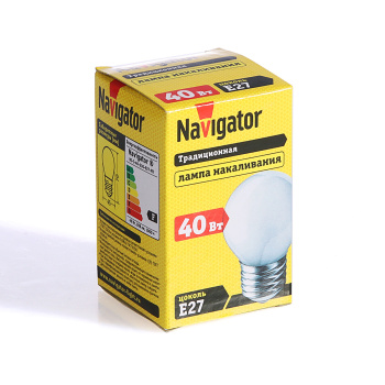 Лампа накаливания Navigator, Е27, шар, 40 Вт, 388 Лм, теплый белый свет