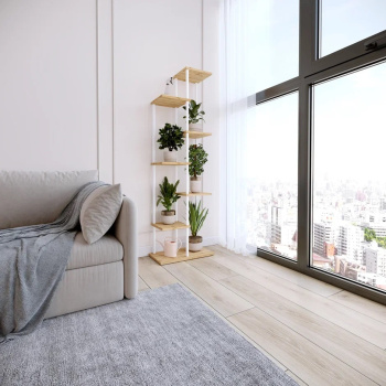 Этажерка для цвет.кашпо металл.стойки/дер.полки "Шафран17Л" 8-и м., в.1,5м Бел. ПДЦШ17Л Б "ЗМИ" *1.