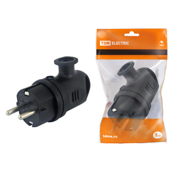 Вилка угловая КАУЧУК с ушком 2P+PE 16А 250В IP44 TDM SQ0612-0004 *1/24/240