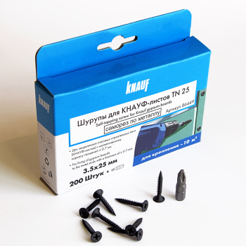 Саморезы по металлу KNAUF КОРОБКА 3,5*25 частая резьба ГКЛ TN (200шт) арт.86449 *1/56