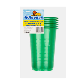 Одноразовые стаканы 0,2л НАБОР 6шт Цветные "Леопак" *1/80