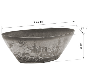 Кашпо пластм. "Микрит" 3.4л овал. 355х170 h130мм Серый слайн М3109 ("М-Пластика") *1/10