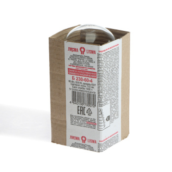 Лампа накаливания Лисма, Е27, груша, 60 Вт, 710 Лм, теплый белый свет