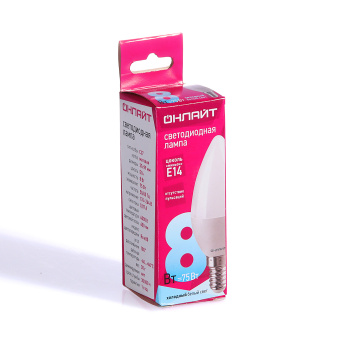 Лампа светодиодная ОНЛАЙТ, Е14, свеча C37, 8 Вт, 4000 К, нейтральный белый
