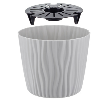 Кашпо пластм. "Волна" 8.0л d верха 250мм, h215мм с съем дрен.решеткой Серый М3190 ("М-П.")*1/12