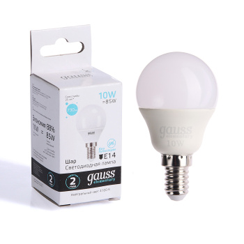 Лампа светодиодная 10W Е14 шар 4K нейтральный 730лм Elementary 53120 *10/100