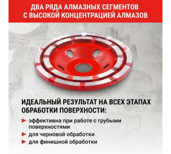 Чашка алмазная шлифовальная 125*22,20мм бетон/камень/кирпич двухрядная арт.592035 VIRA *1/20/40
