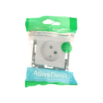 Механизм розетки "ATLAS DESIGN" 1-м белый без заземления 16А SchE ATN000141 *1/20