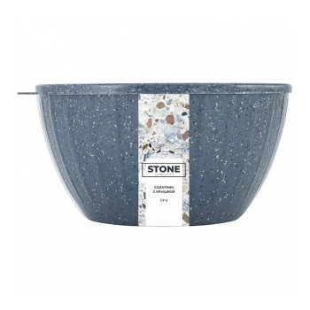 Салатник пластм. "STONE" 1,7л d182мм с крышкой Темный камень SE186611026 ("Sugar Spice") *1/18