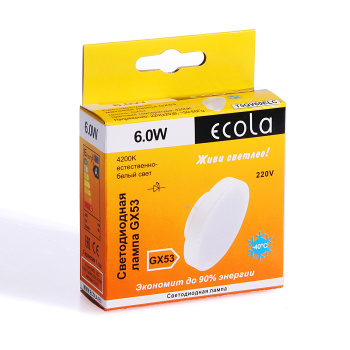 Лампа светодиодная Ecola, GX53, таблетка, 6 Вт, 480 Лм, 4000 К, нейтральный белый